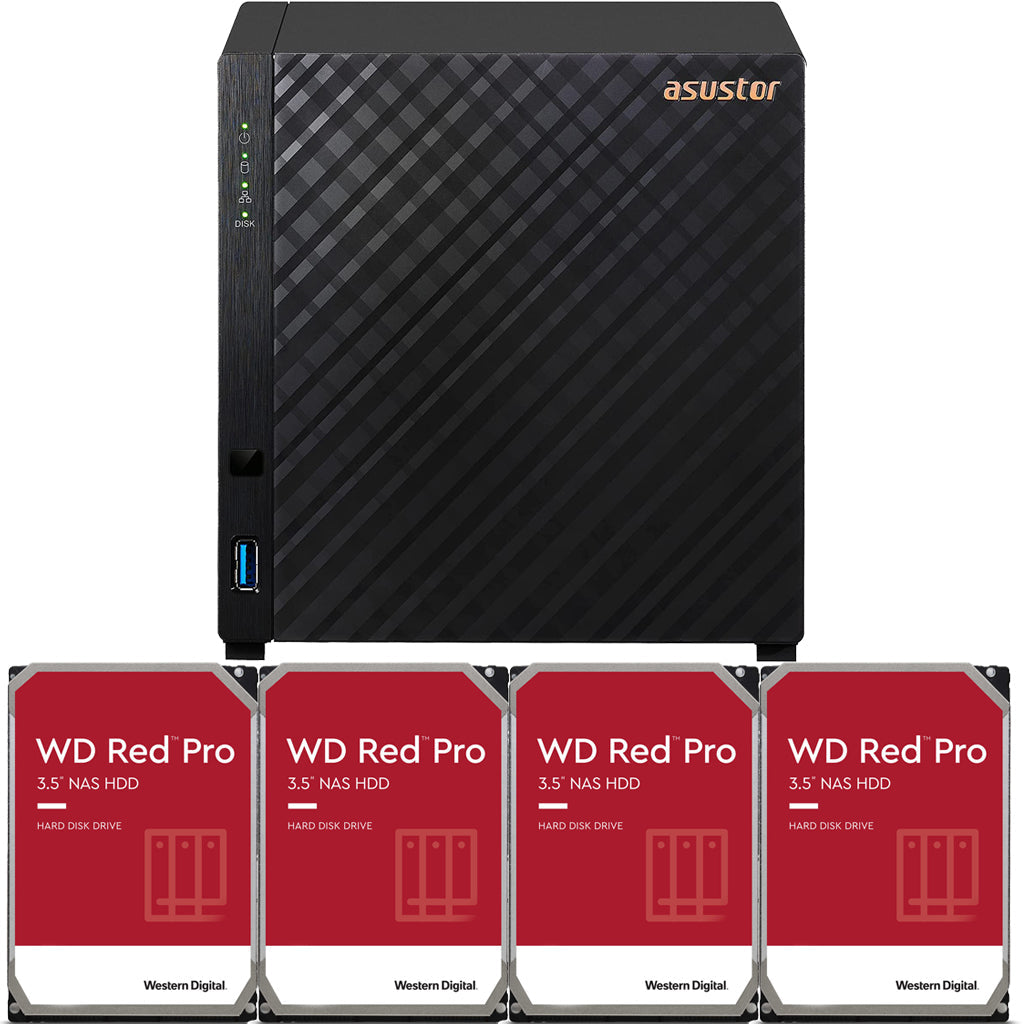Asustor AS1104T 4-Bay Drivestor 4 NAS with 1GB RAM and 48TB (4x12TB) Western Digital RED PRO Drives