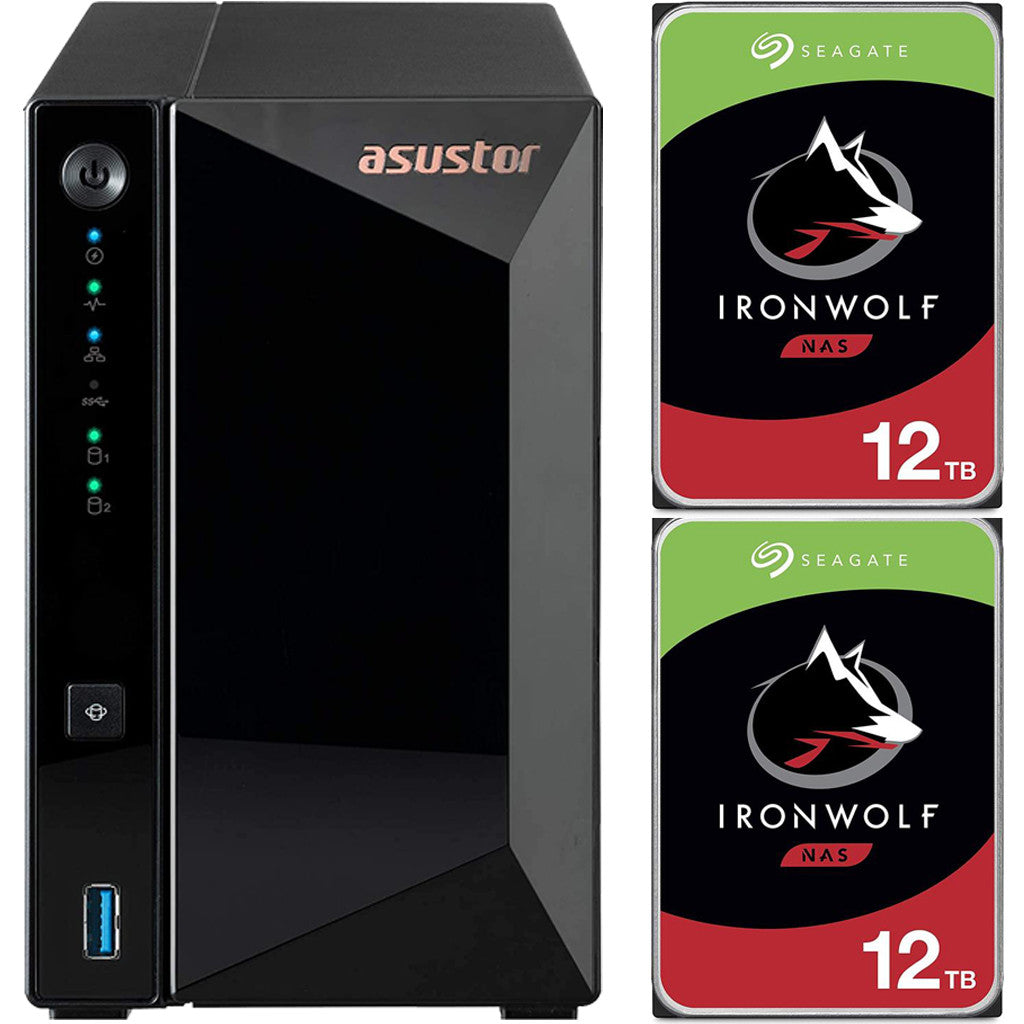 Asustor AS3302T 2-Bay Drivestor 2 PRO NAS with 2GB RAM and 24TB (2x12TB) Seagate Ironwolf NAS Drives Fully Assembled and Tested