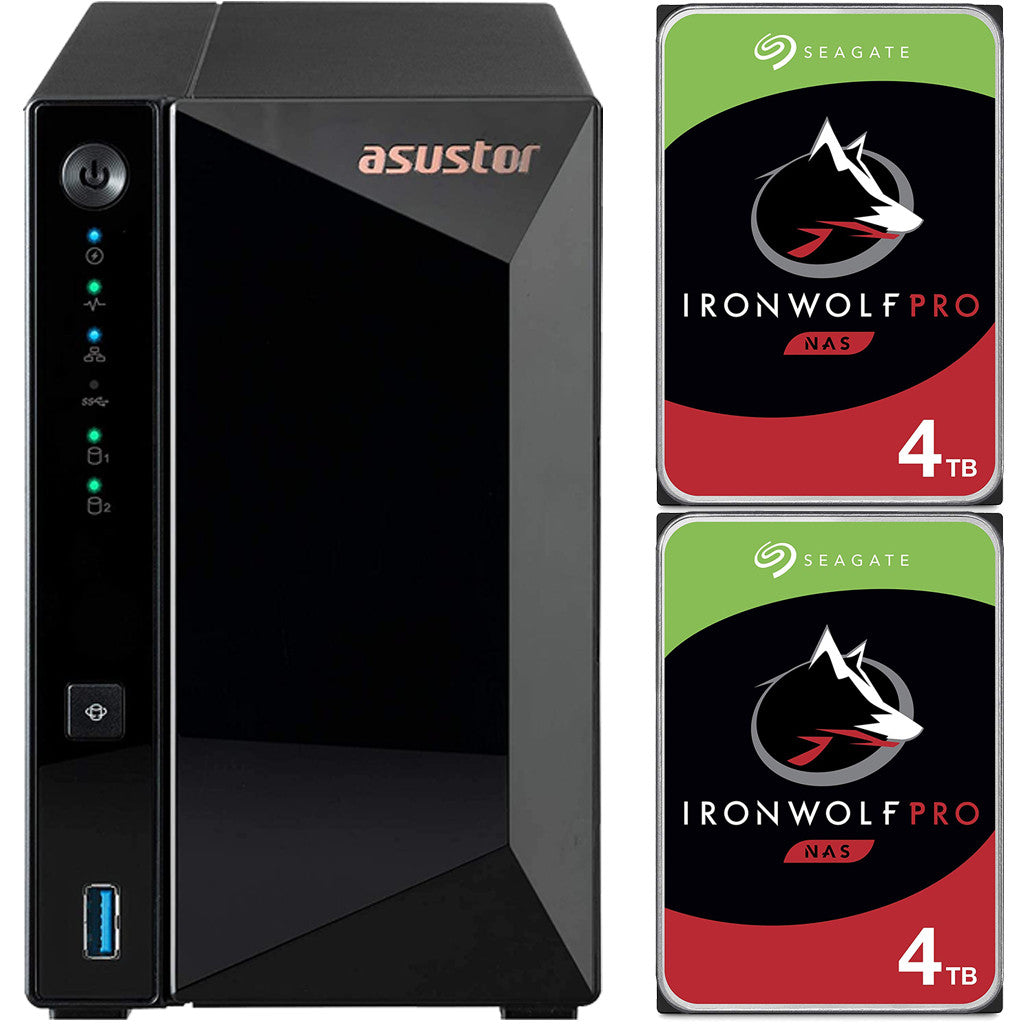 Asustor AS3302T 2-Bay Drivestor 2 PRO NAS with 2GB RAM and 8TB (2x4TB) Seagate Ironwolf PRO Drives Fully Assembled and Tested