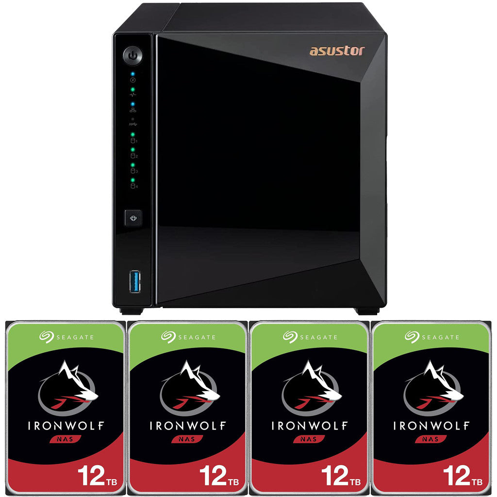 Asustor Drivestor 4 Pro AS3304T 4-Bay NAS with 2GB RAM and 48TB (4 x 12TB) of Seagate Ironwolf NAS Drives Fully Assembled and Tested
