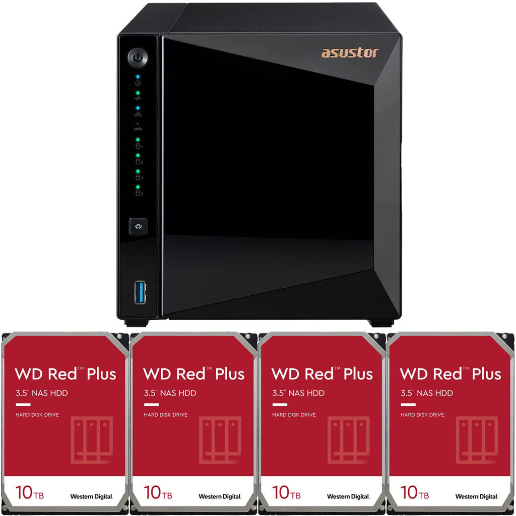Asustor Drivestor 4 Pro AS3304T 4-Bay NAS with 2GB RAM and 40TB (4 x 10TB) of Western Digital RED Drives Fully Assembled and Tested