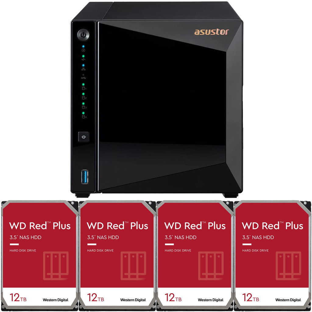 Asustor Drivestor 4 Pro AS3304T 4-Bay NAS with 2GB RAM and 48TB (4 x 12TB) of Western Digital RED Drives Fully Assembled and Tested
