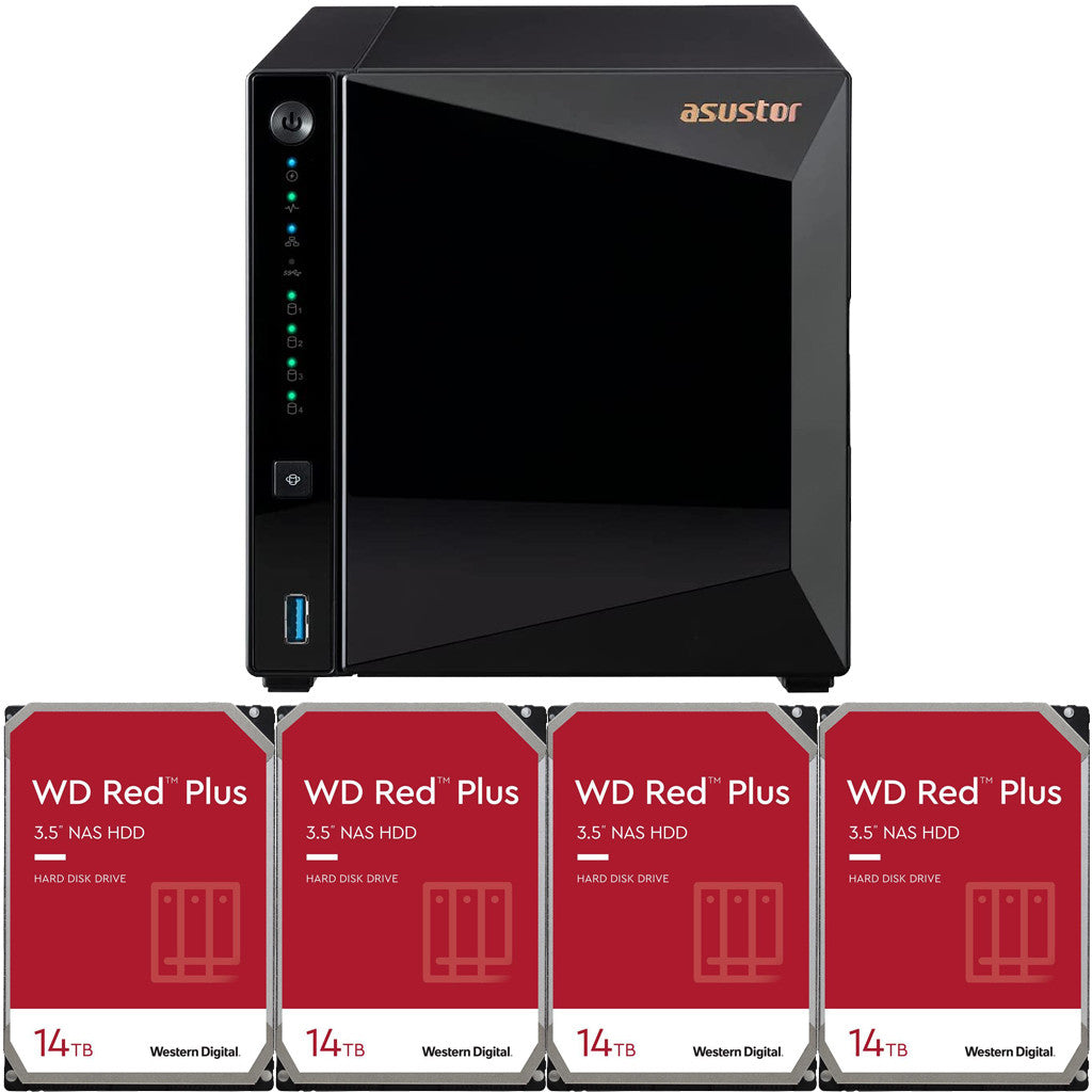 Asustor Drivestor 4 Pro AS3304T 4-Bay NAS with 2GB RAM and 56TB (4 x 14TB) of Western Digital RED Drives Fully Assembled and Tested