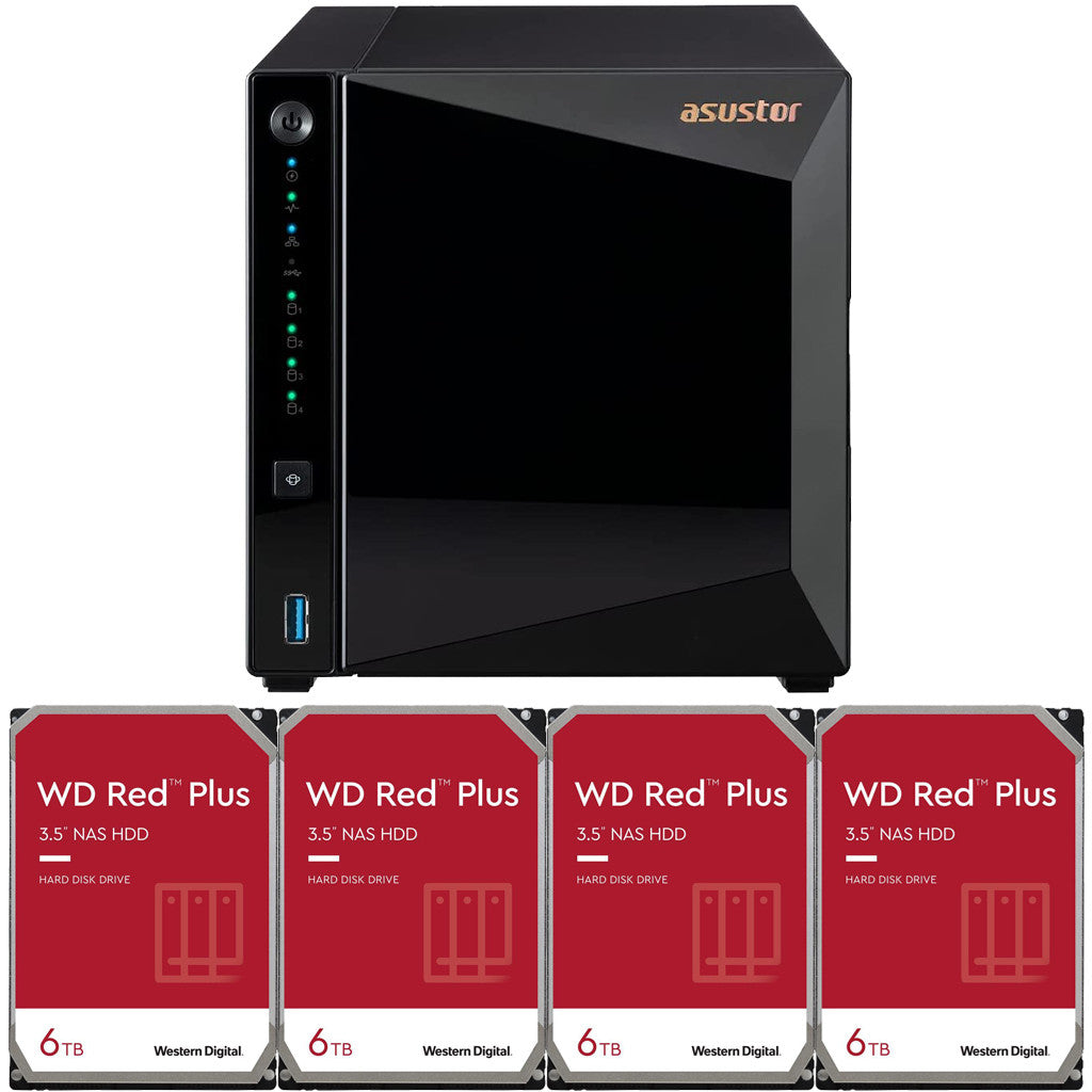 Asustor Drivestor 4 Pro AS3304T 4-Bay NAS with 2GB RAM and 24TB (4 x 6TB) of Western Digital RED Drives Fully Assembled and Tested