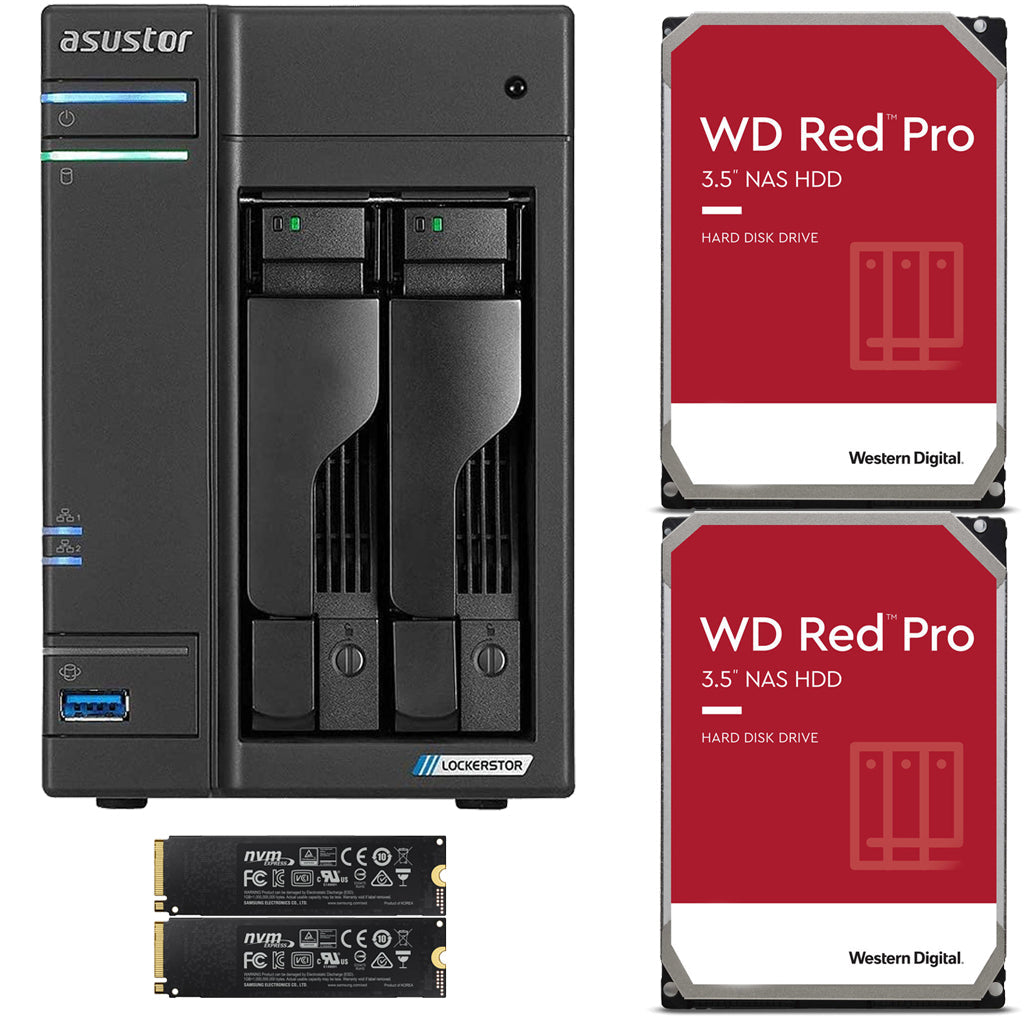 Asustor AS6602T 2-Bay Lockerstor 2 NAS with 4GB RAM 2TB (2 x 1TB) NVME CACHE and 8TB (2x4TB) Seagate Ironwolf PRO Drives