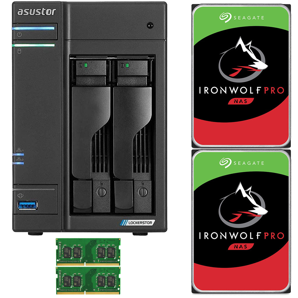 Asustor AS6602T 2-Bay Lockerstor 2 NAS with 8GB RAM and 44TB (2x22TB) Seagate Ironwolf PRO Drives