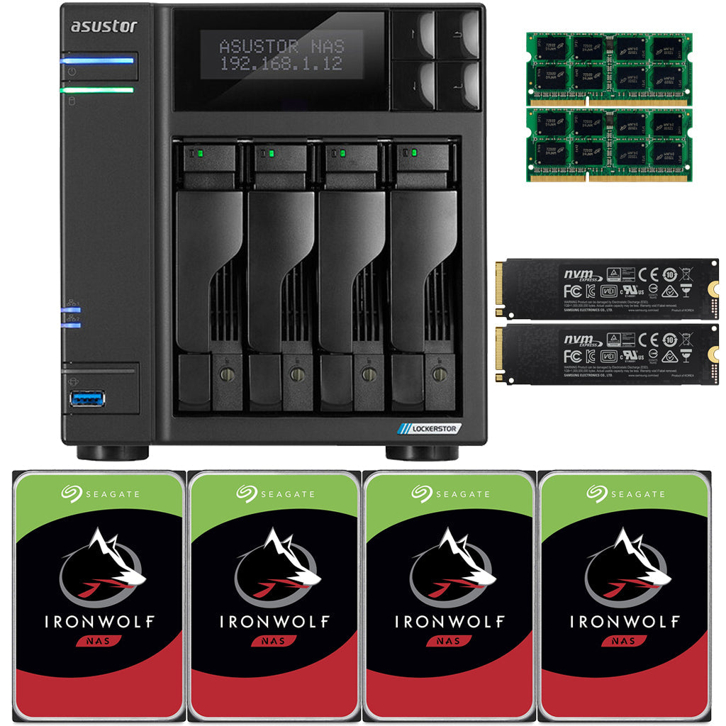 Asustor Lockerstor 4 AS6604T 4-Bay NAS,  8GB RAM, 500GB (2x250GB) NVME Cache and 8TB (4 x 2TB) of Seagate Ironwolf NAS Drives