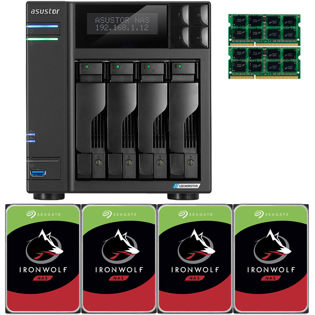 Asustor Lockerstor 4 AS6604T 4-Bay NAS with 8GB RAM and 32TB (4 x 8TB) of Seagate Ironwolf NAS Drives