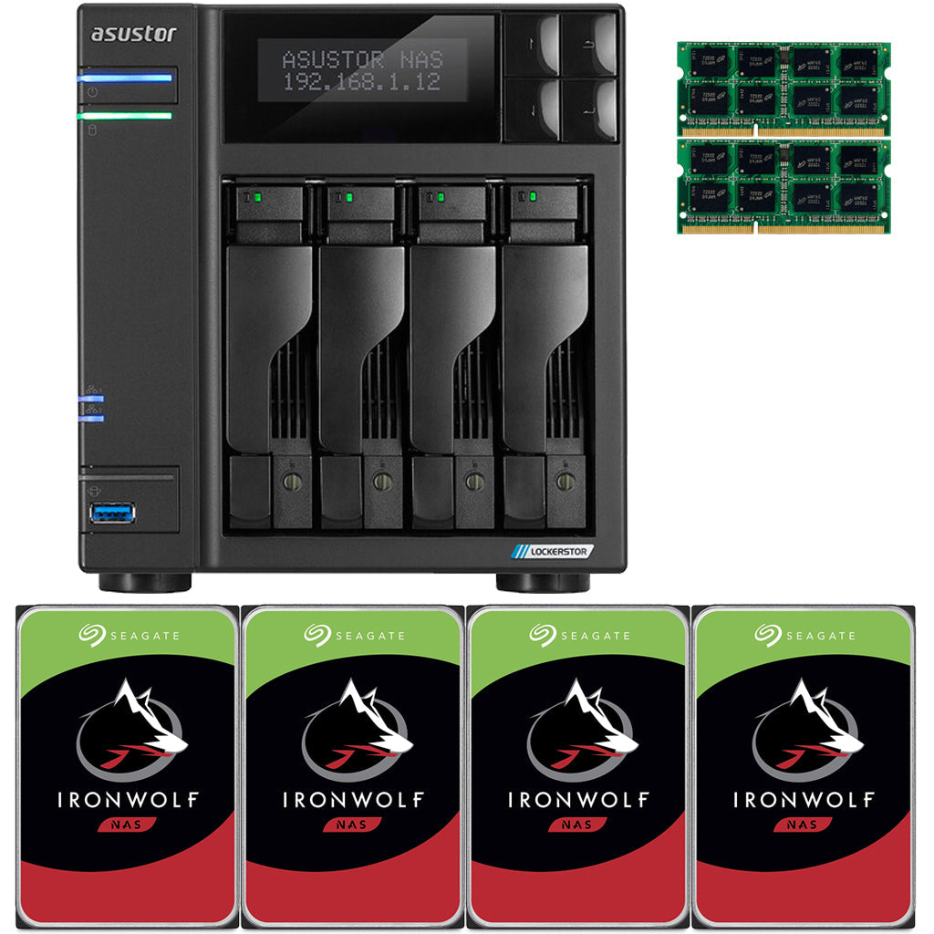Asustor Lockerstor 4 AS6604T 4-Bay NAS with 8GB RAM and 48TB (4 x 12TB) of Seagate Ironwolf NAS Drives