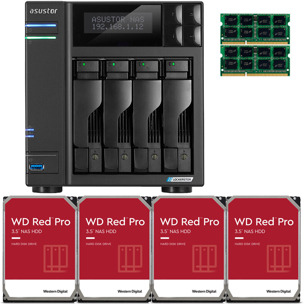 Asustor Lockerstor 4 AS6604T 4-Bay NAS with 8GB RAM and 64TB (4 x 16TB) of Western DIgital RED PRO Drives