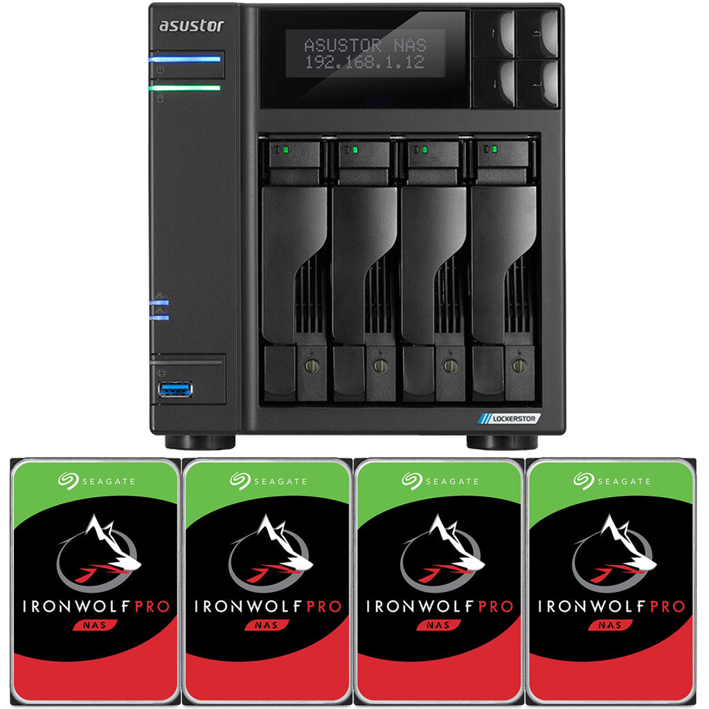 Asustor Lockerstor 4 AS6604T 4-Bay NAS with 4GB RAM and 56TB (4 x 14TB) of Seagate Ironwolf PRO Drives