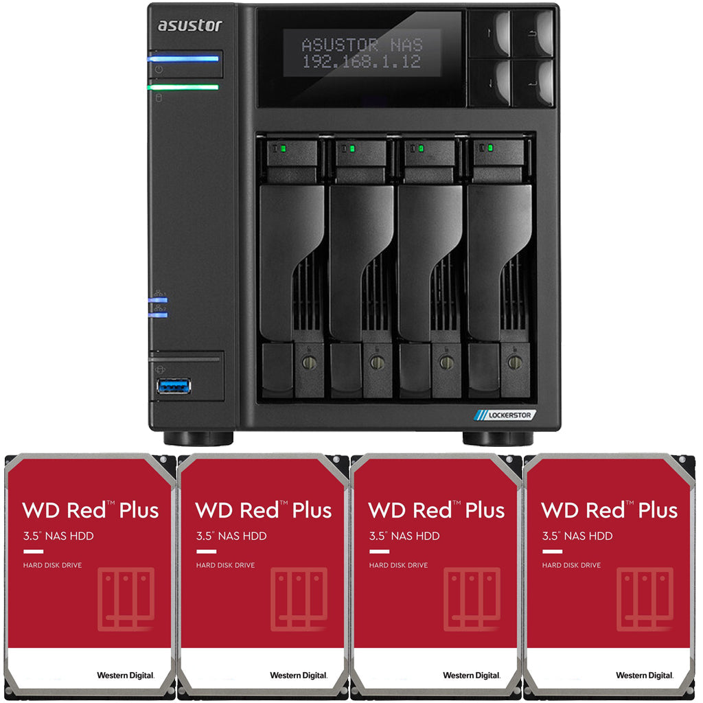 Asustor Lockerstor 4 AS6604T 4-Bay NAS with 4GB RAM and 48TB (4 x 12TB) of Western Digital RED Drives