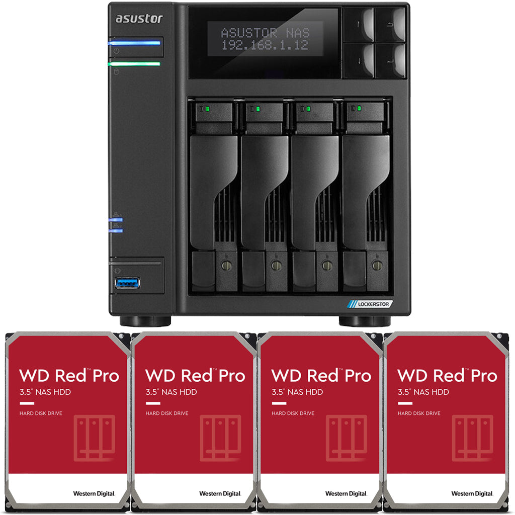 Asustor Lockerstor 4 AS6604T 4-Bay NAS with 4GB RAM and 56TB (4 x 14TB) of Western DIgital RED PRO Drives