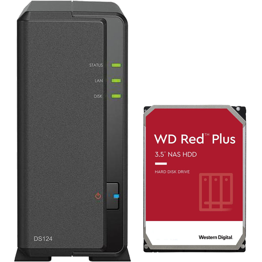 Synology DS124 1-Bay NAS with 1GB RAM and a 6TB Western Digital Red Plus Drive