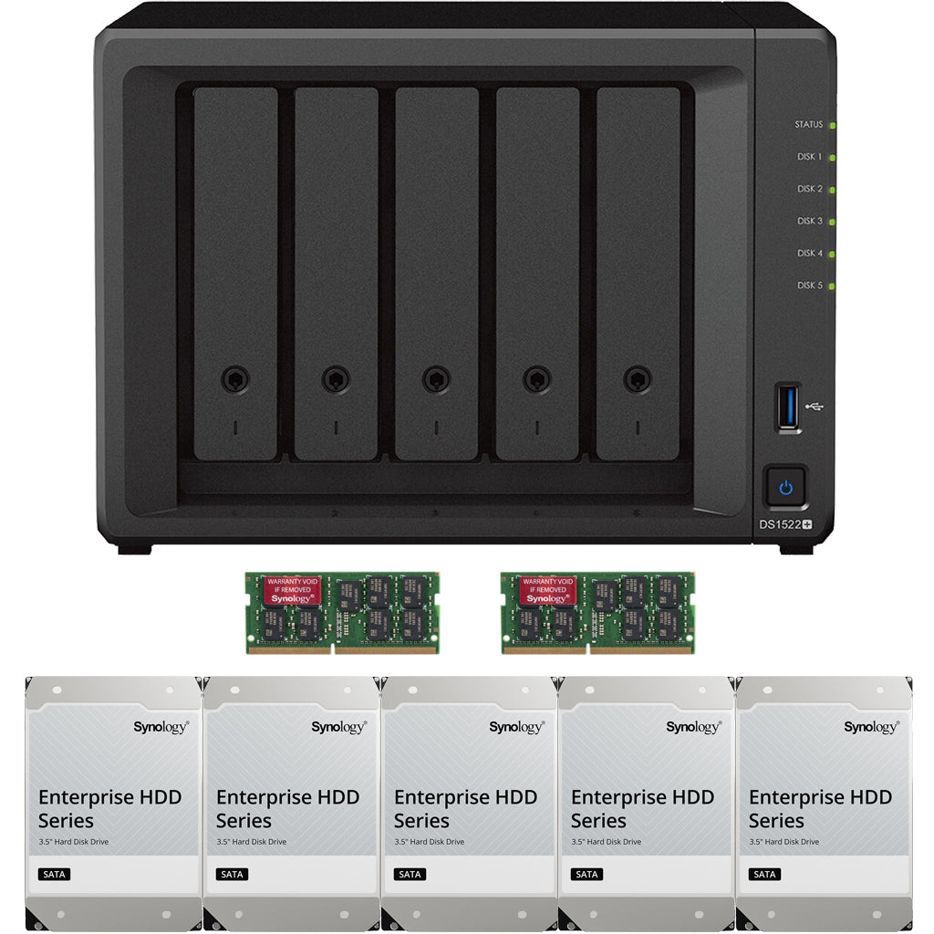 Synology DS1522+ 5-BAY DiskStation with 16GB RAM and 60TB (5x12TB) Synology Enterprise Drives Fully Assembled and Tested