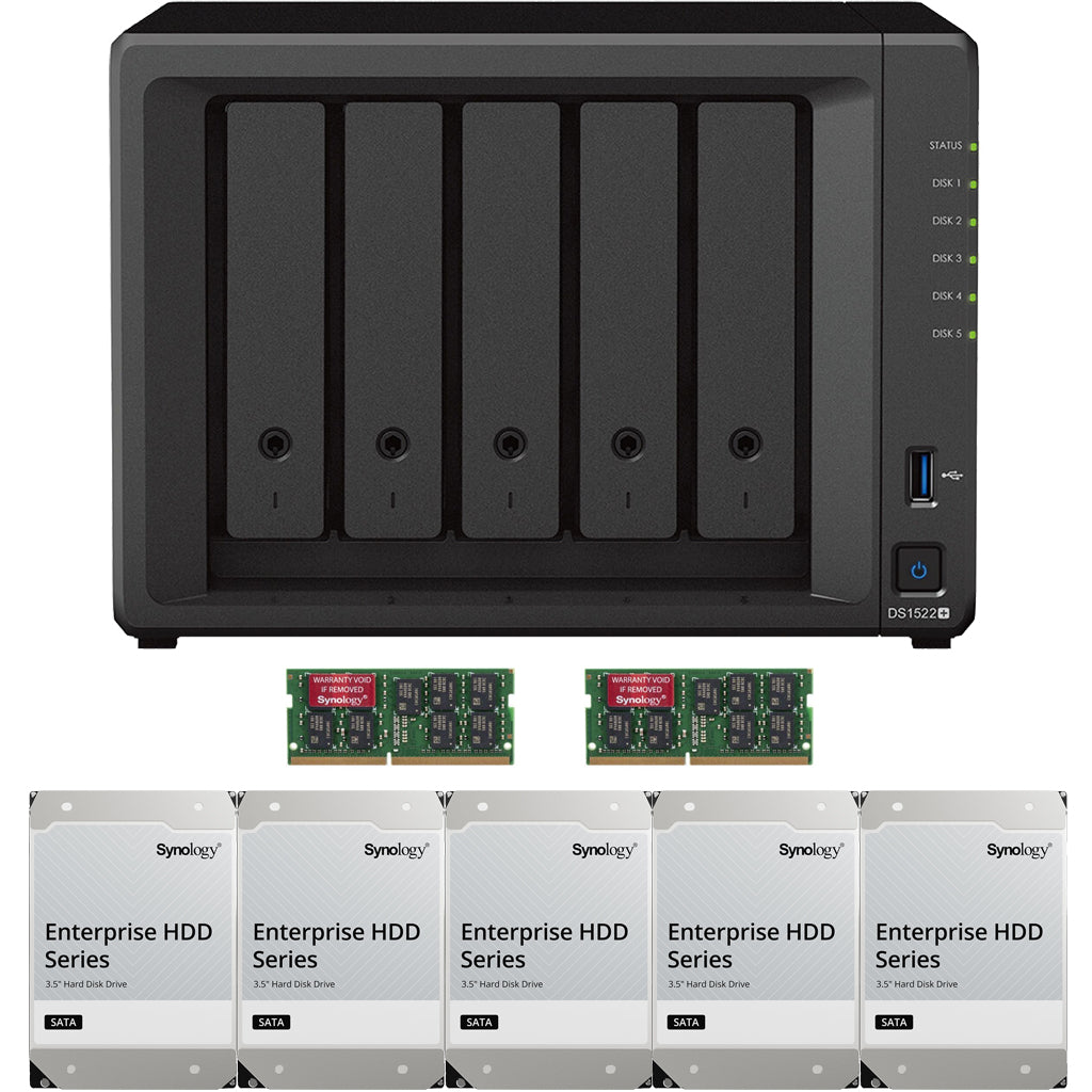 Synology DS1522+ 5-BAY DiskStation with 16GB RAM and 90TB (5x18TB) Synology Enterprise Drives Fully Assembled and Tested