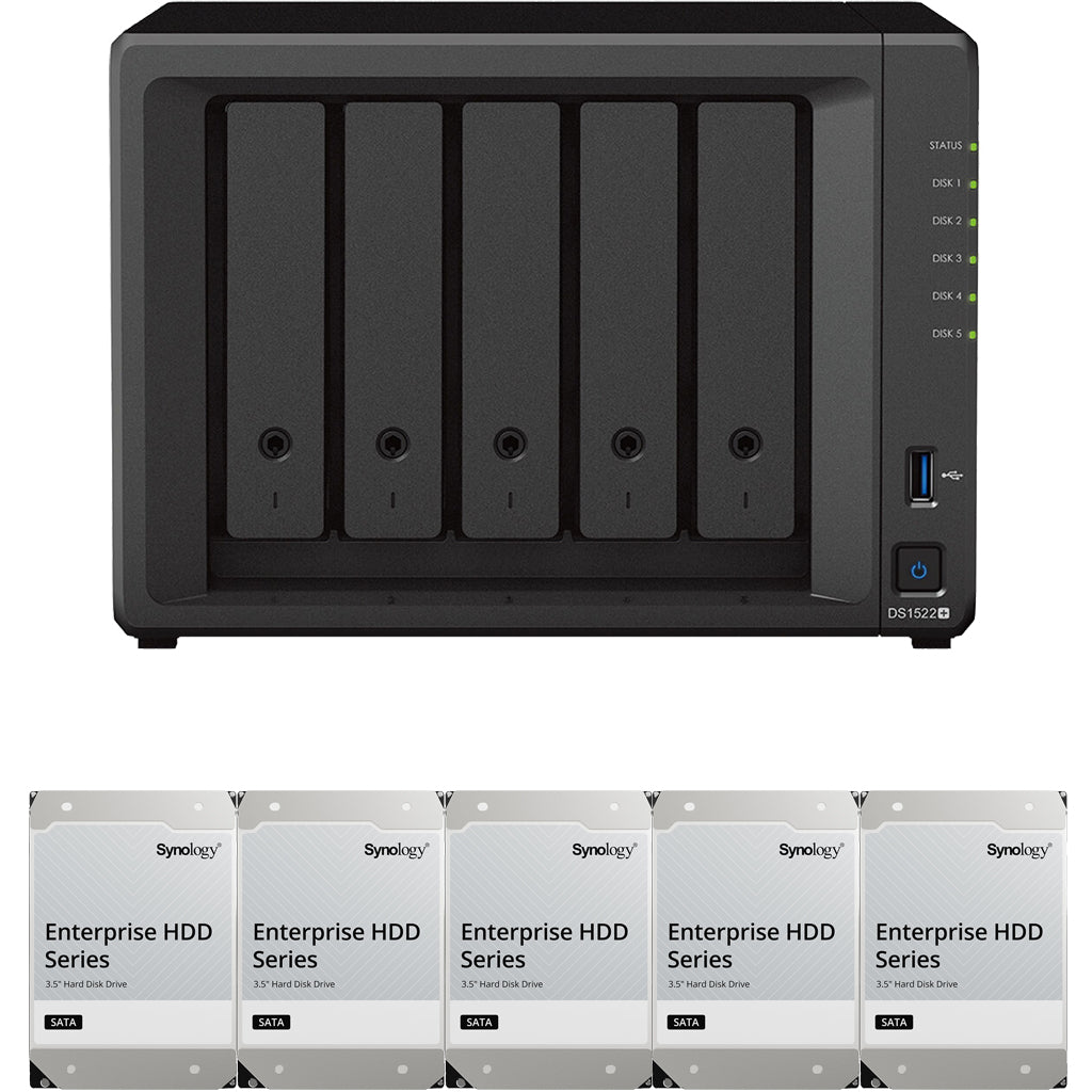 Synology DS1522+ 5-BAY DiskStation with 8GB RAM and 60TB (5x12TB) Synology Enterprise Drives Fully Assembled and Tested