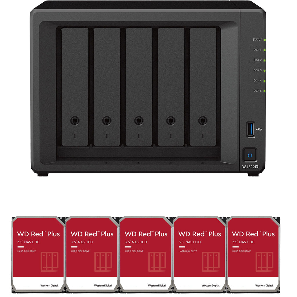 Synology DS1522+ 5-BAY DiskStation with 8GB RAM and 10TB (5x2TB) Western Digital RED Plus Drives Fully Assembled and Tested
