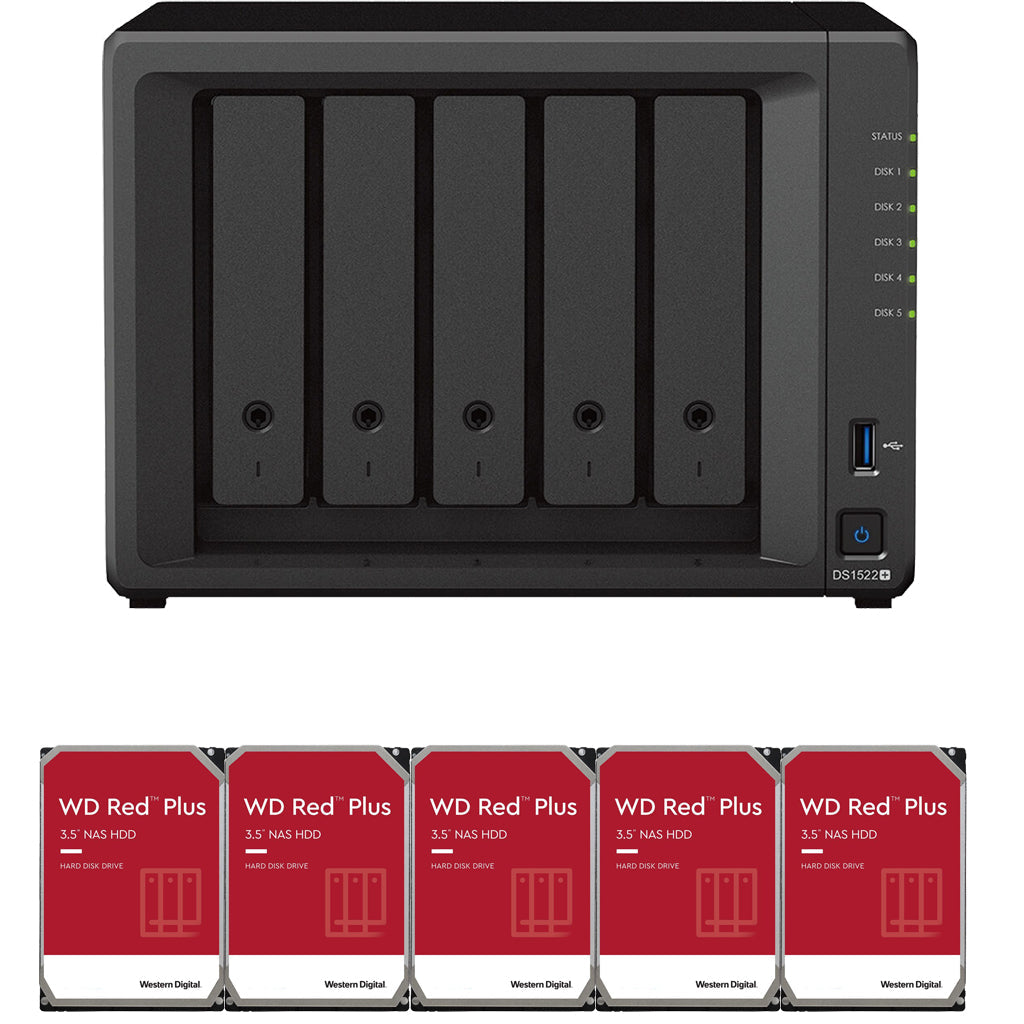 Synology DS1522+ 5-BAY DiskStation with 8GB RAM and 20TB (5x4TB) Western Digital RED Plus Drives Fully Assembled and Tested