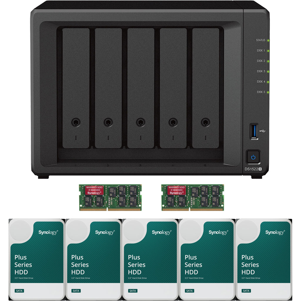 Synology DS1522+ 5-BAY DiskStation with 16GB RAM and 30TB (5x6TB) Synology Plus Drives Fully Assembled and Tested