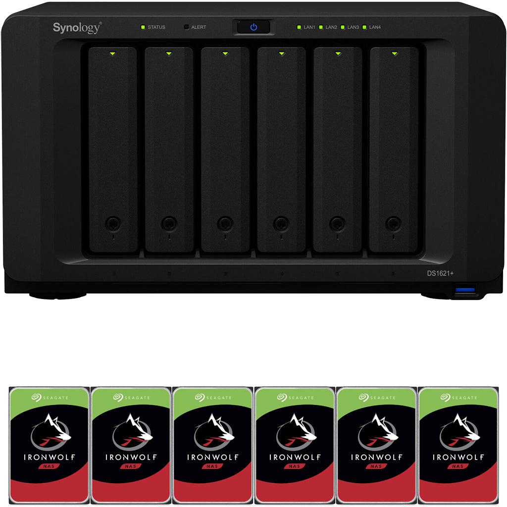 Synology DS1621+ 6-BAY DiskStation NAS with 4GB Synology RAM and 72TB (6x12TB) Seagate Ironwolf NAS Drives Fully Assembled and Tested