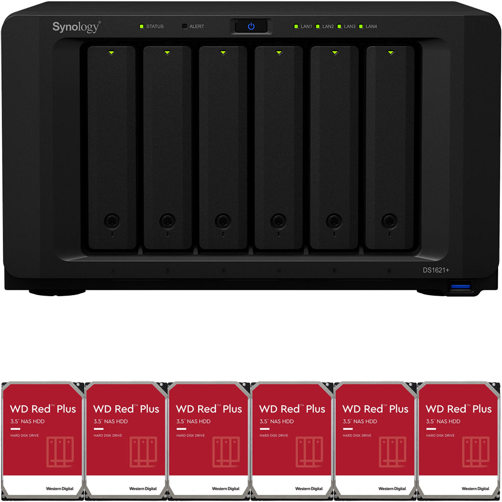 Synology DS1621+ 6-BAY DiskStation NAS with 4GB Synology RAM and 24TB (6x4TB) Western Digital RED PLUS Drives Fully Assembled and Tested