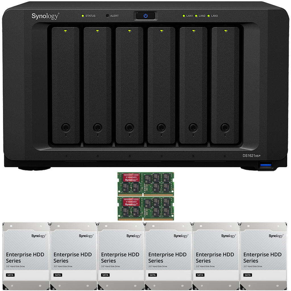 Synology DS1621xs+  6-BAY High Performance DiskStation NAS with 16GB Synology RAM and 96TB (6x16TB) Synology Enterprise Drives Fully Assembled and Tested