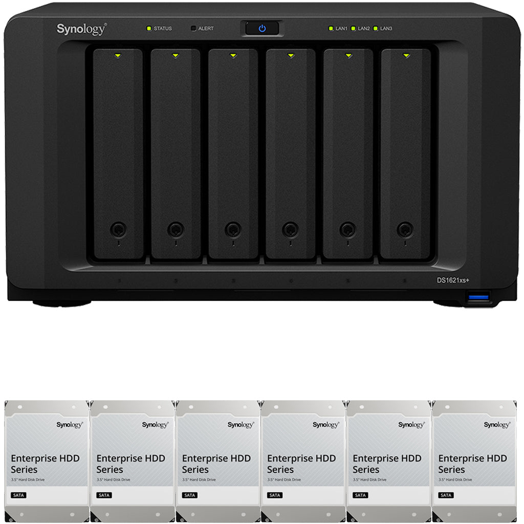 Synology DS1621xs+  6-BAY High Performance DiskStation NAS with 8GB Synology RAM and 72TB (6x12TB) Synology Enterprise Drives Fully Assembled and Tested