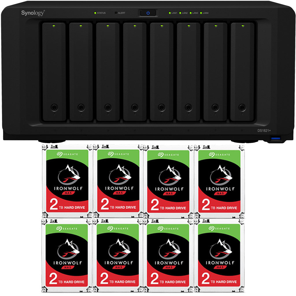 Synology DS1821+ 8-BAY DiskStation with 4GB Synology RAM and 16TB (8x2TB) Seagate Ironwolf NAS Drives Fully Assembled and Tested