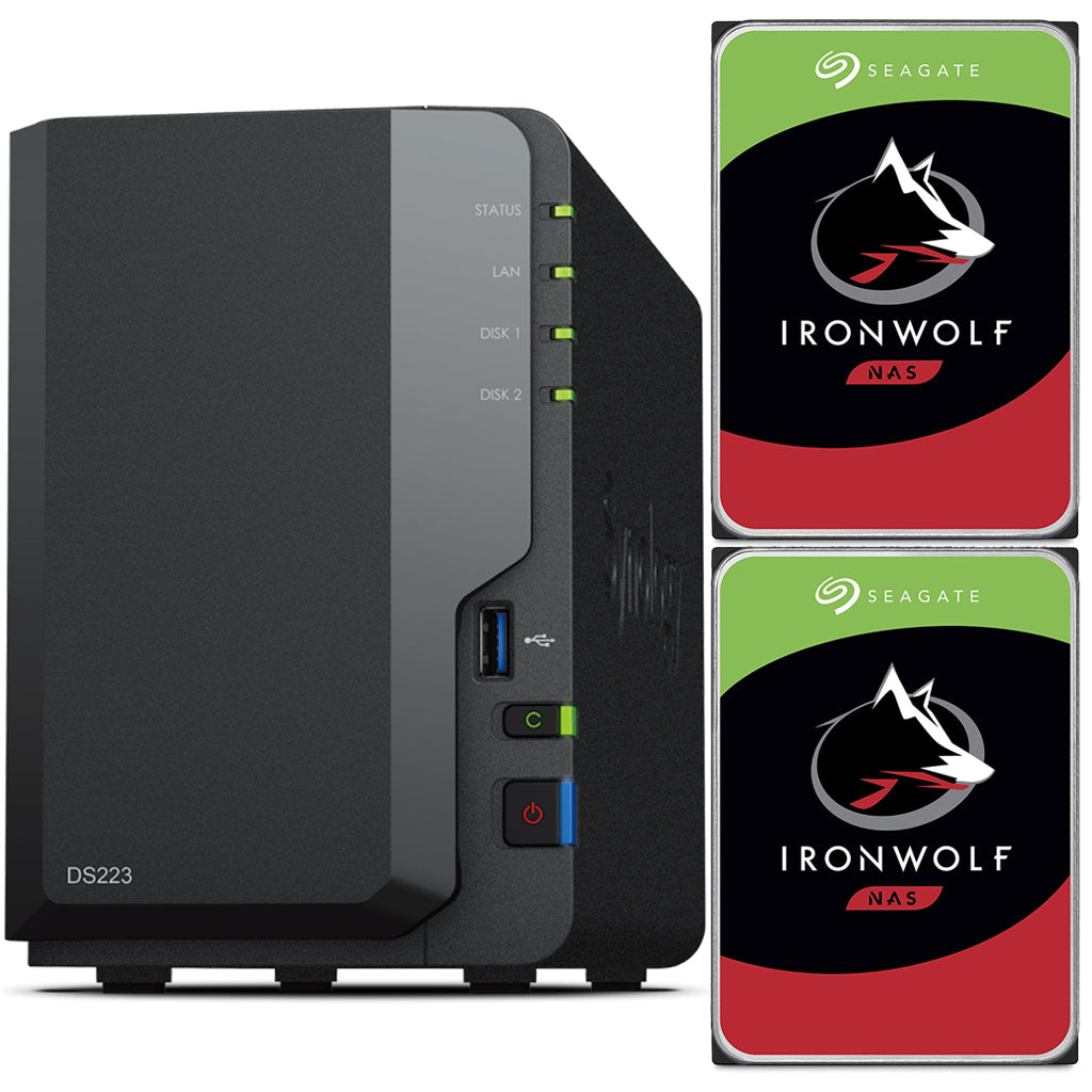 Synology DS223 2-BAY DiskStation with 2GB RAM and 4TB (2x2TB) of Seagate Ironwolf NAS Drives Fully Assembled and Tested