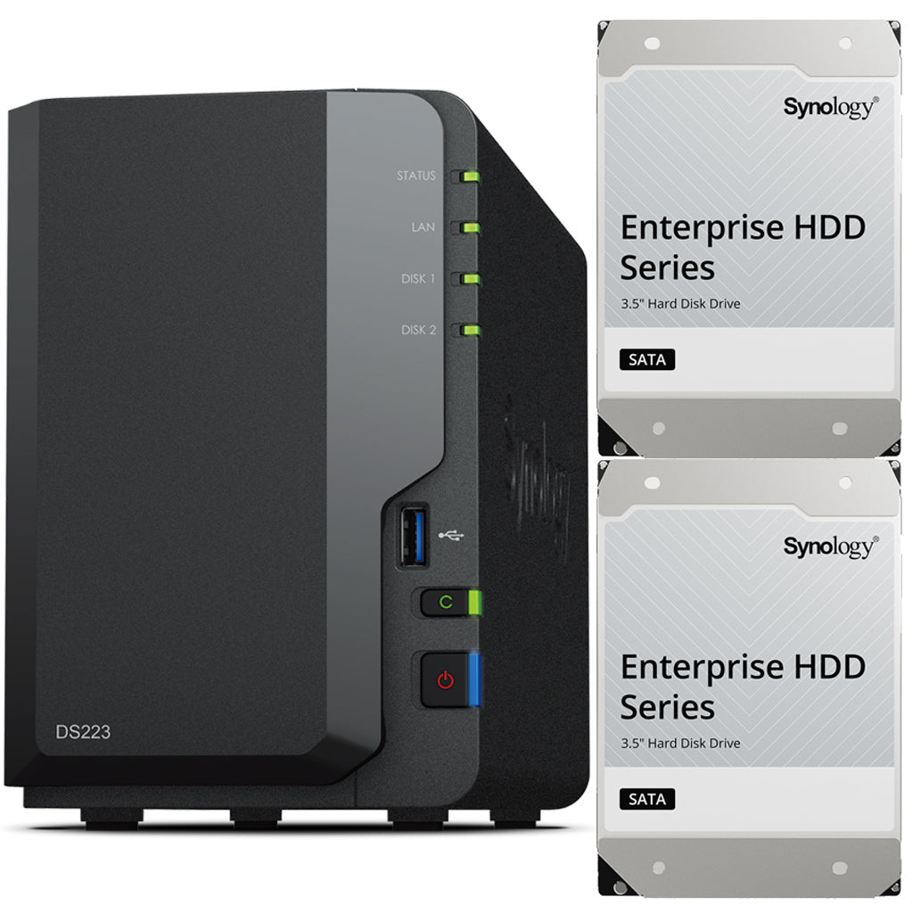 Synology DS223 2-BAY DiskStation with 2GB RAM and 16TB (2x8TB) of Synology Enterprise NAS Drives Fully Assembled and Tested