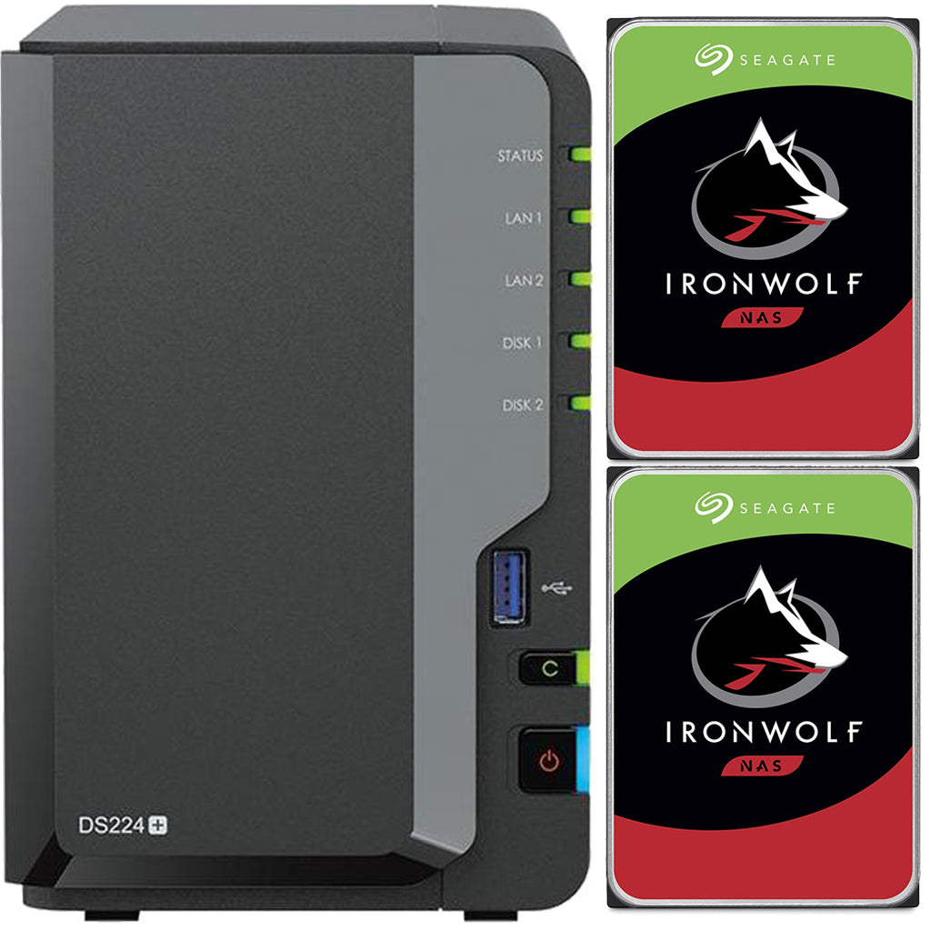 Synology DS224+ 2-Bay NAS with 2GB RAM and 20TB (2 x 10TB) of Seagate Ironwolf NAS Drives Fully Assembled and Tested