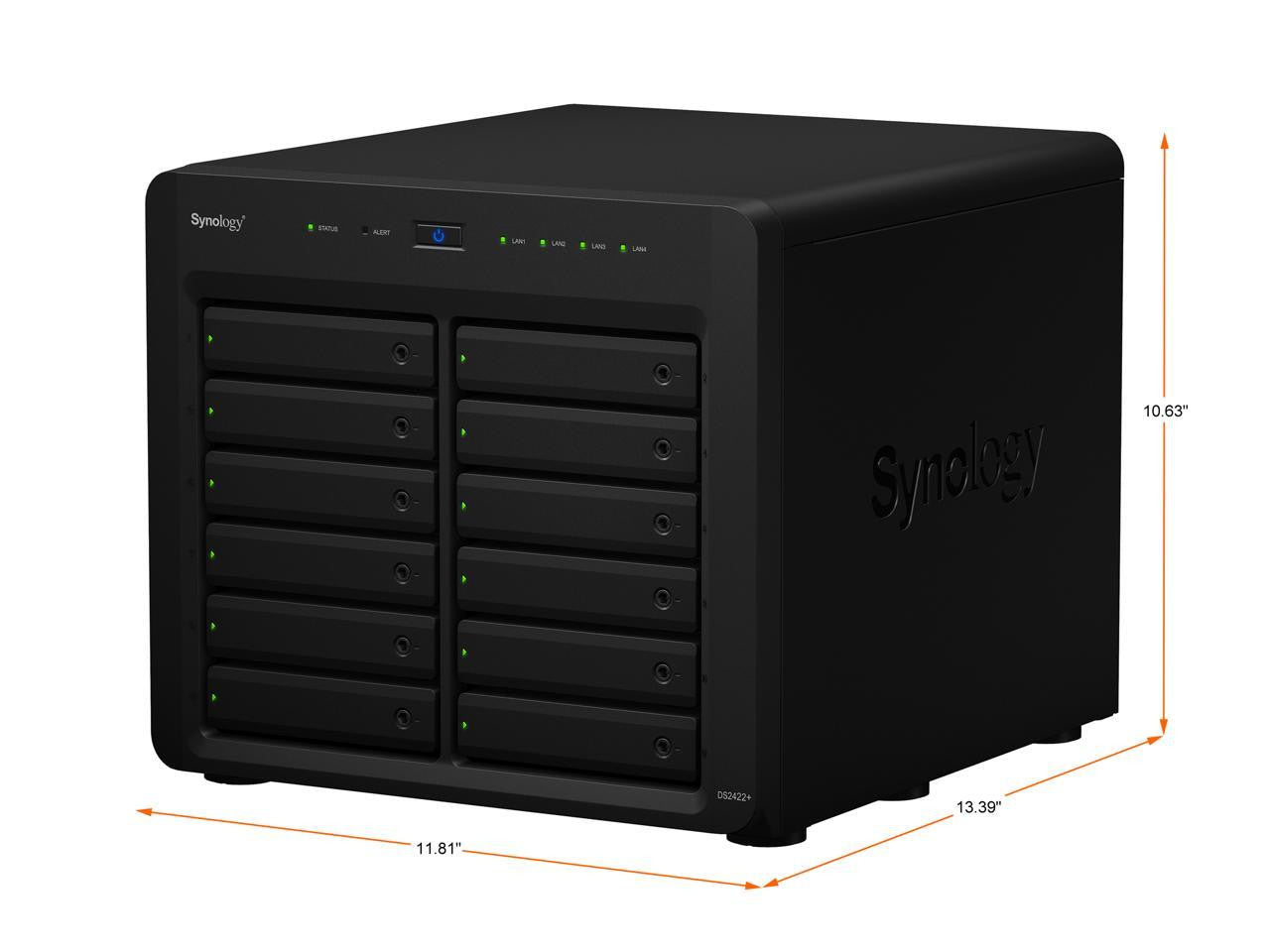 Synology DS2422+ Quad Core 2.2Ghz 12-Bay NAS with E10M20 10GbE Port and 800GB (2x400GB) CACHE, 8GB RAM and 192TB (12 x 16TB) of Synology Enterprise Drives