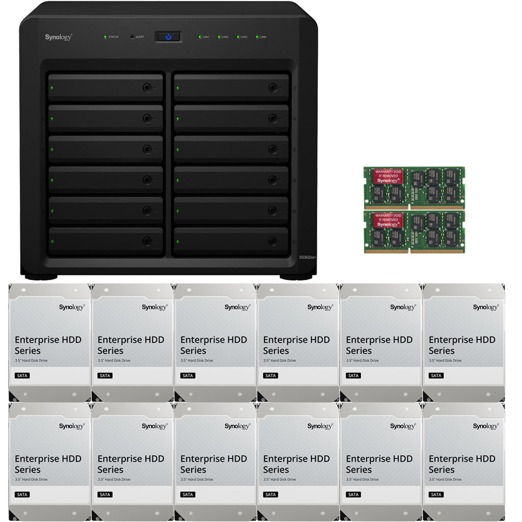 DS3622xs+ 12-BAY DiskStation with 32GB RAM and 144TB (12 x 12TB) of HAT5300 Synology Enterprise Drives