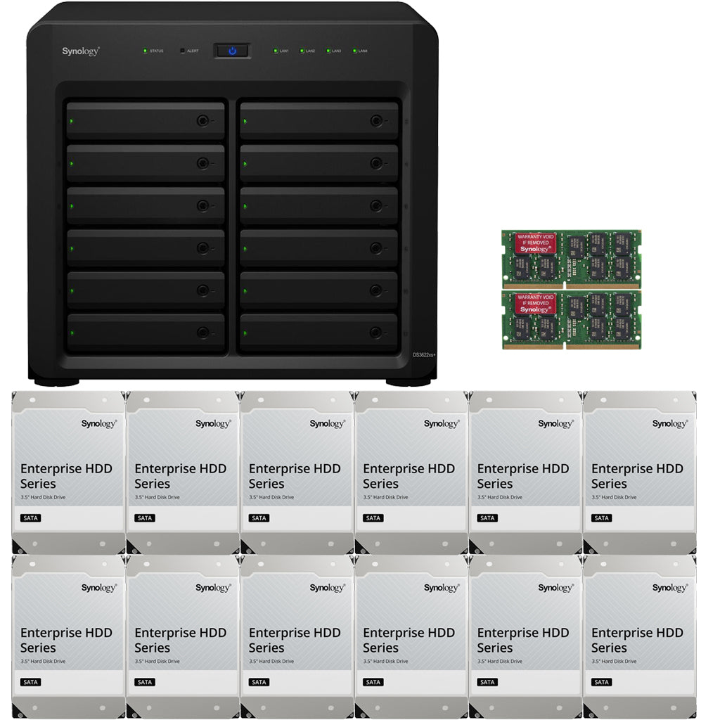 DS3622xs+ 12-BAY DiskStation with 32GB RAM and 192TB (12 x 16TB) of HAT5300 Synology Enterprise Drives