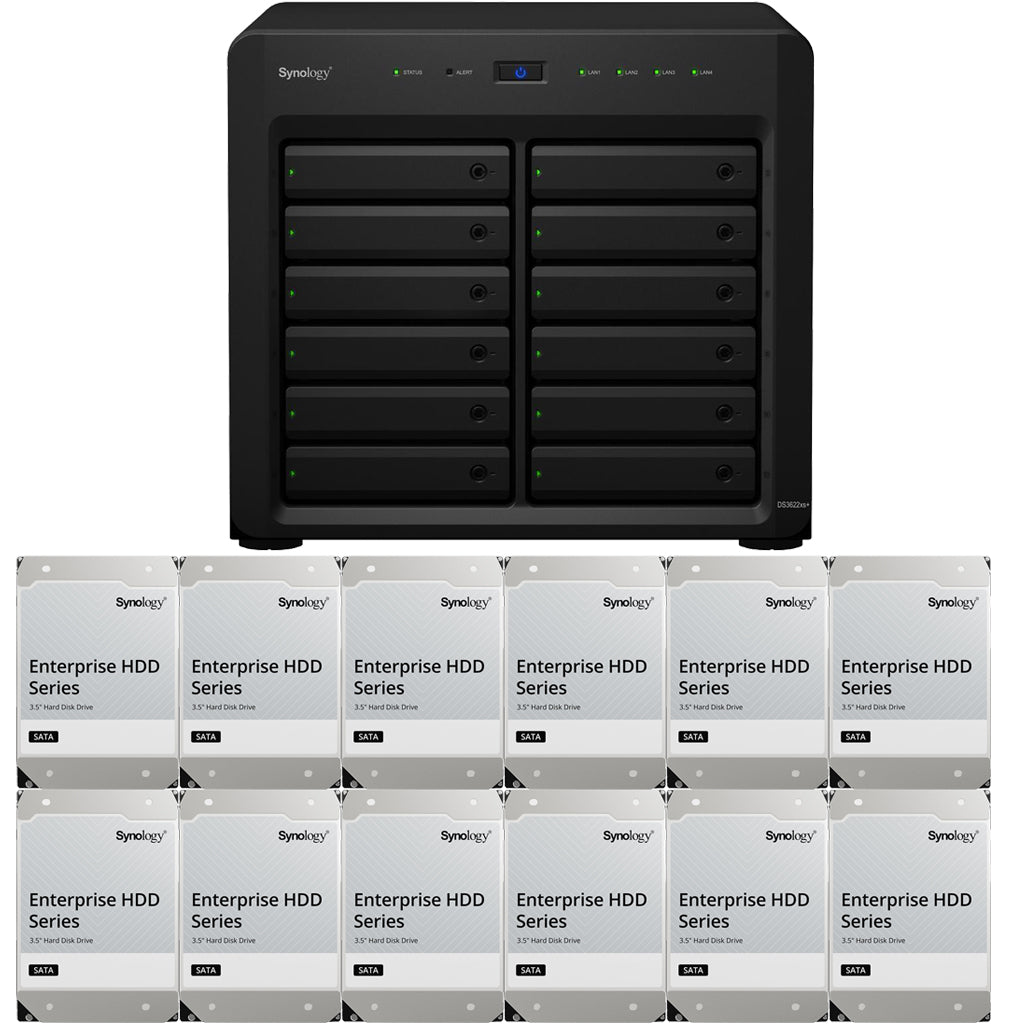 DS3622xs+ 12-BAY DiskStation with 16GB RAM and 96TB (12 x 8TB) of HAT5300 Synology Enterprise Drives