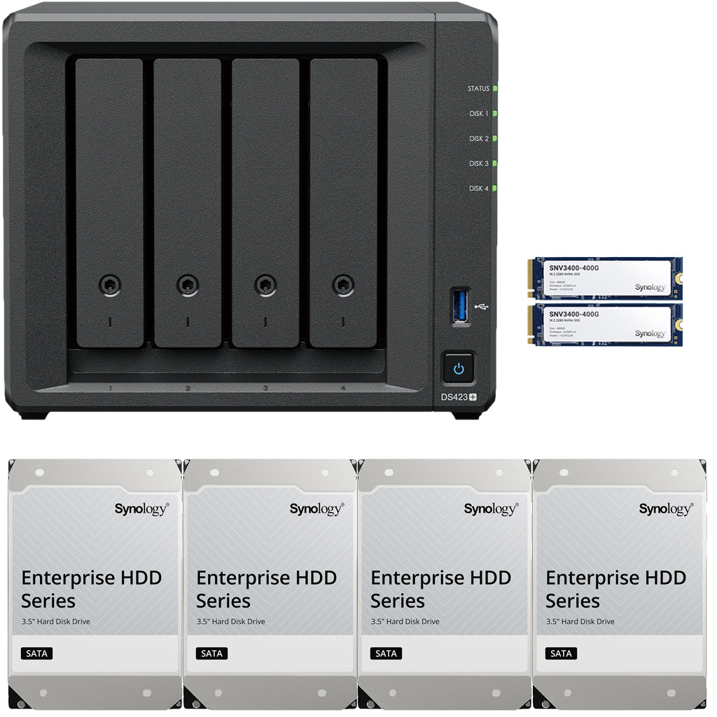 Synology DS423+ Intel Quad-Core 4-Bay NAS, 2GB RAM, 48TB (4 x 12TB) of Synology Enterprise Drives and 800GB (2 x 400GB) Synology Cache Fully Assembled and Tested