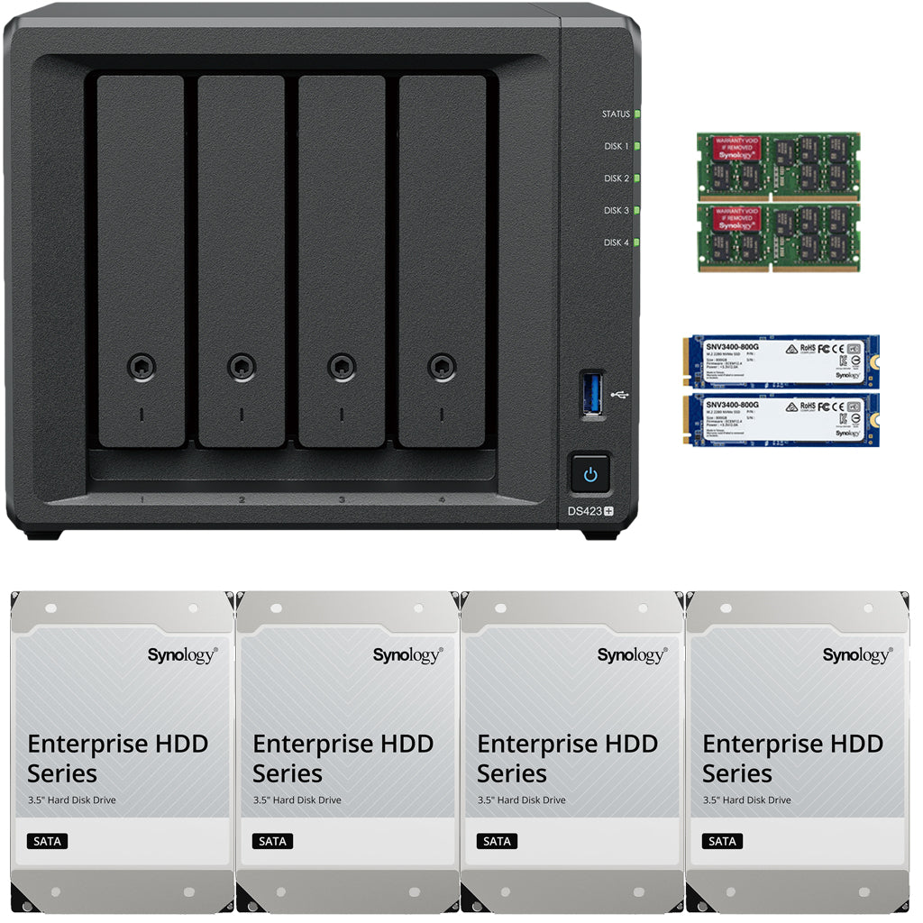 Synology DS423+ Intel Quad-Core 4-Bay NAS, 6GB RAM, 72TB (4 x 18TB) of Synology Enterprise Drives and 1.6TB (2 x 800GB) Synology Cache Fully Assembled and Tested