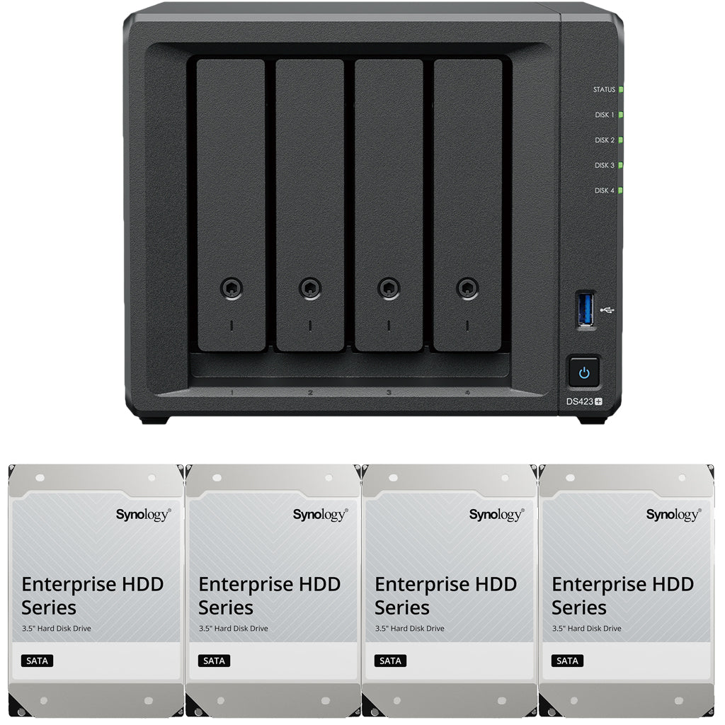 Synology DS423+ Intel Quad-Core 4-Bay NAS, 2GB RAM, 32TB (4 x 8TB) of Synology Enterprise Drives Fully Assembled and Tested