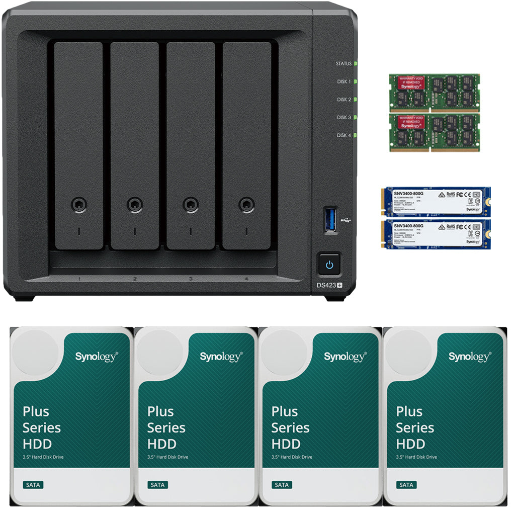 Synology DS1522+ 5-BAY DiskStation with 16GB RAM and 800GB (2x400GB) Cache and 20TB (5x4TB) Synology Plus Drives Fully Assembled and Tested