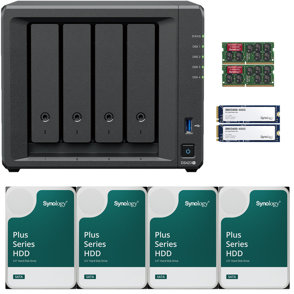 Synology DS1522+ 5-BAY DiskStation with 16GB RAM and 1.6TB (2x800GB) Cache and 20TB (5x4TB) Synology Plus Drives Fully Assembled and Tested