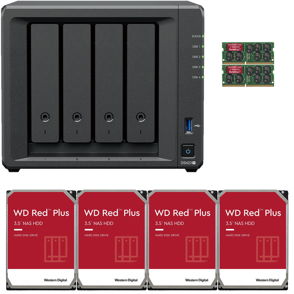 Synology DS423+ Intel Quad-Core 4-Bay NAS, 6GB RAM, 40TB (4 x 10TB) of Western Digital Red Plus Drives Fully Assembled and Tested