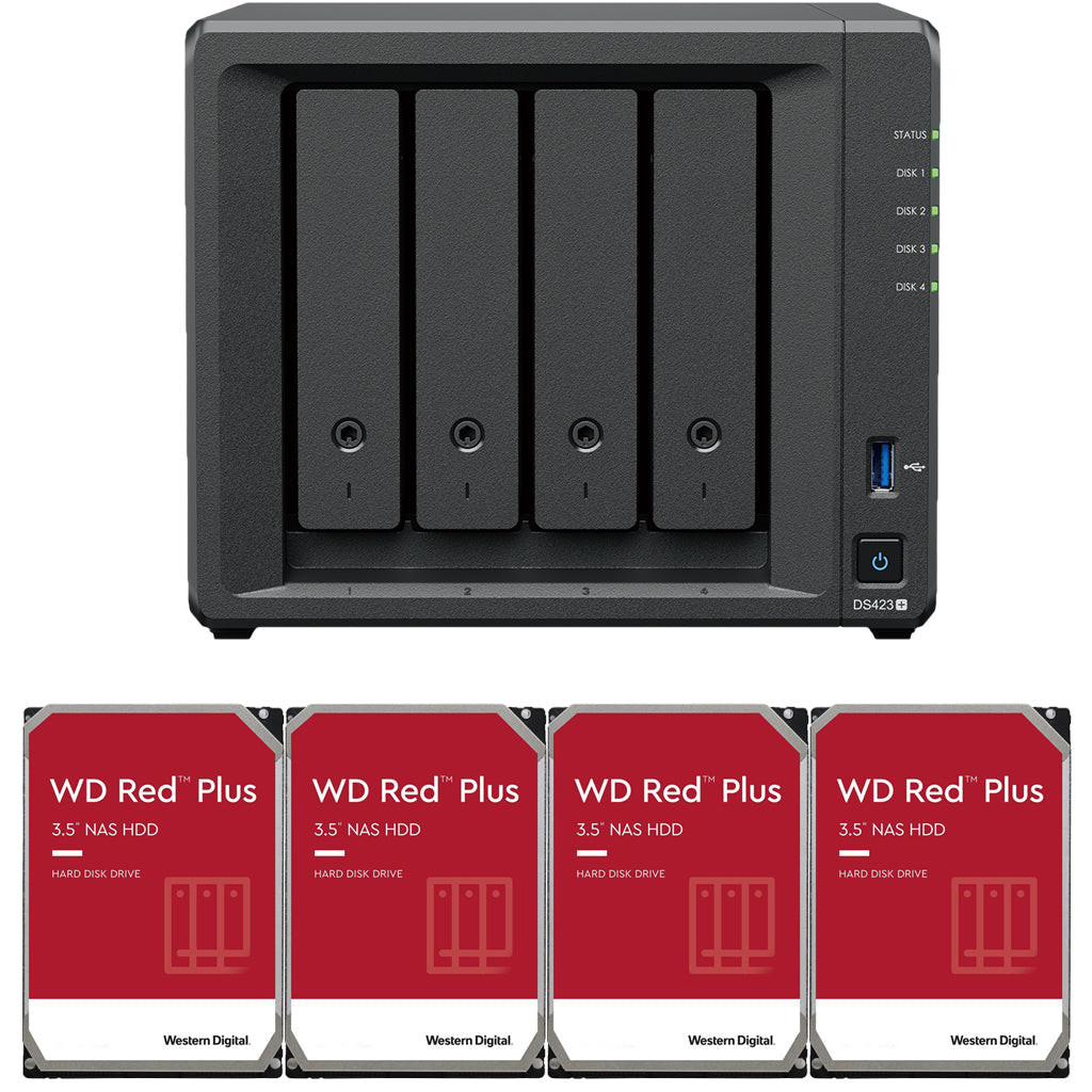 Synology DS423+ Intel Quad-Core 4-Bay NAS, 2GB RAM, 16TB (4 x 4TB) of Western Digital Red Plus Drives Fully Assembled and Tested