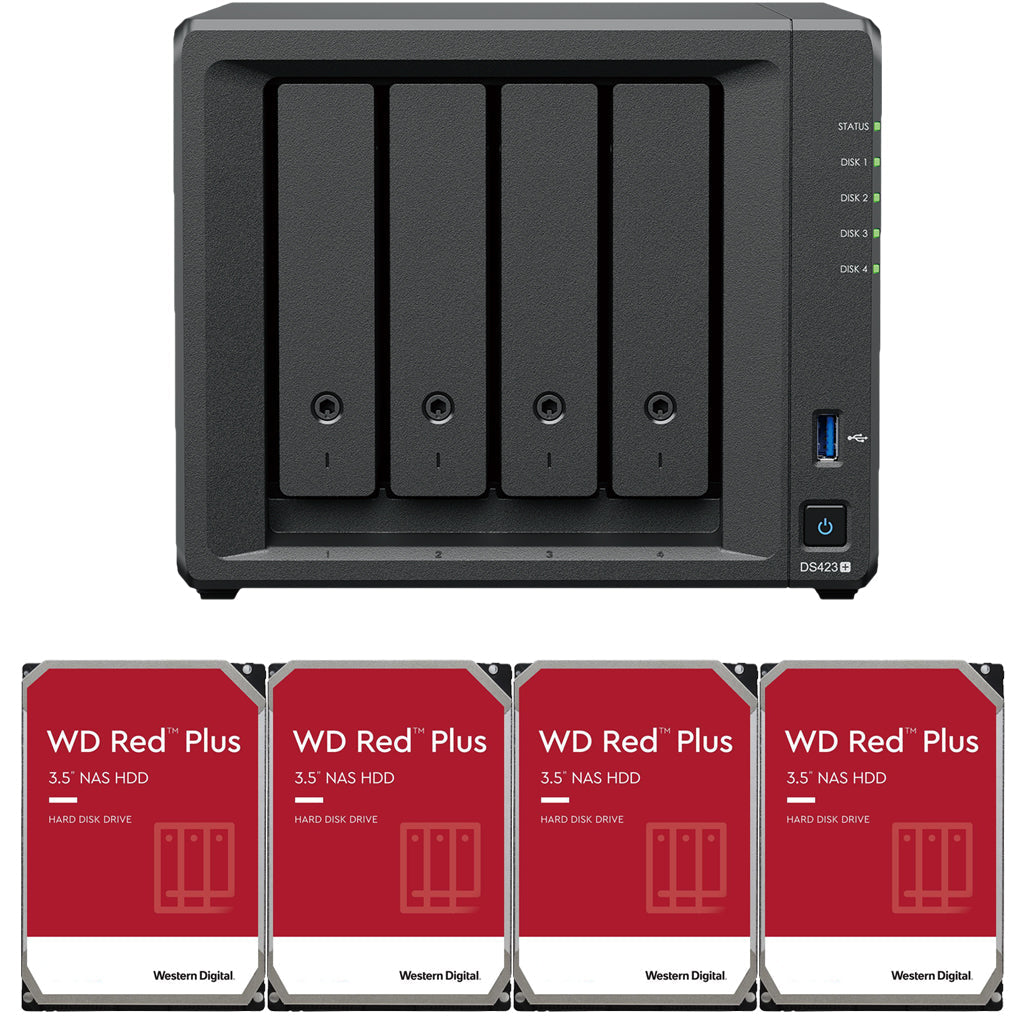 Synology DS423+ Intel Quad-Core 4-Bay NAS, 2GB RAM, 12TB (4 x 3TB) of Western Digital Red Plus Drives Fully Assembled and Tested