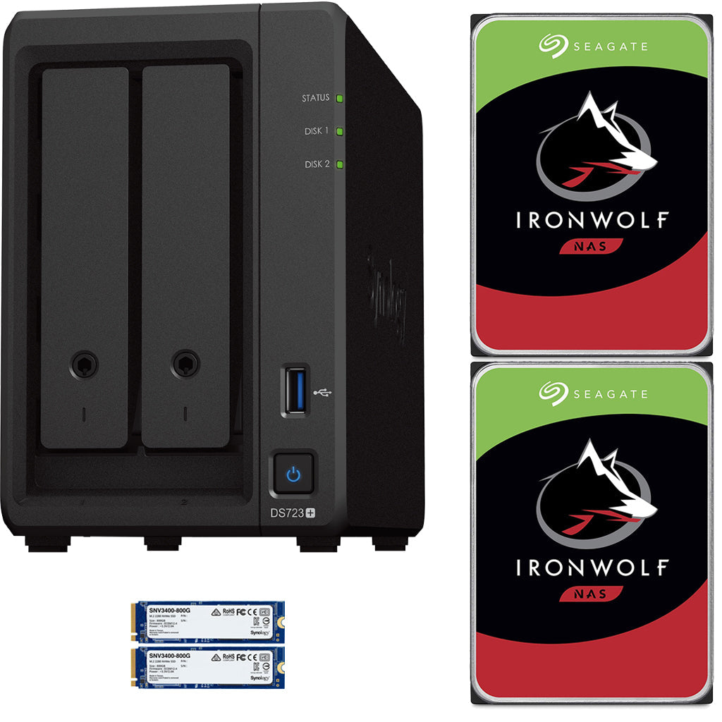 Synology DS723+ 2-Bay NAS, 2GB RAM, 1.6TB (2x800GB) Cache, 4TB (2 x 2TB) of Seagate Ironwolf NAS Drives Fully Assembled and Tested