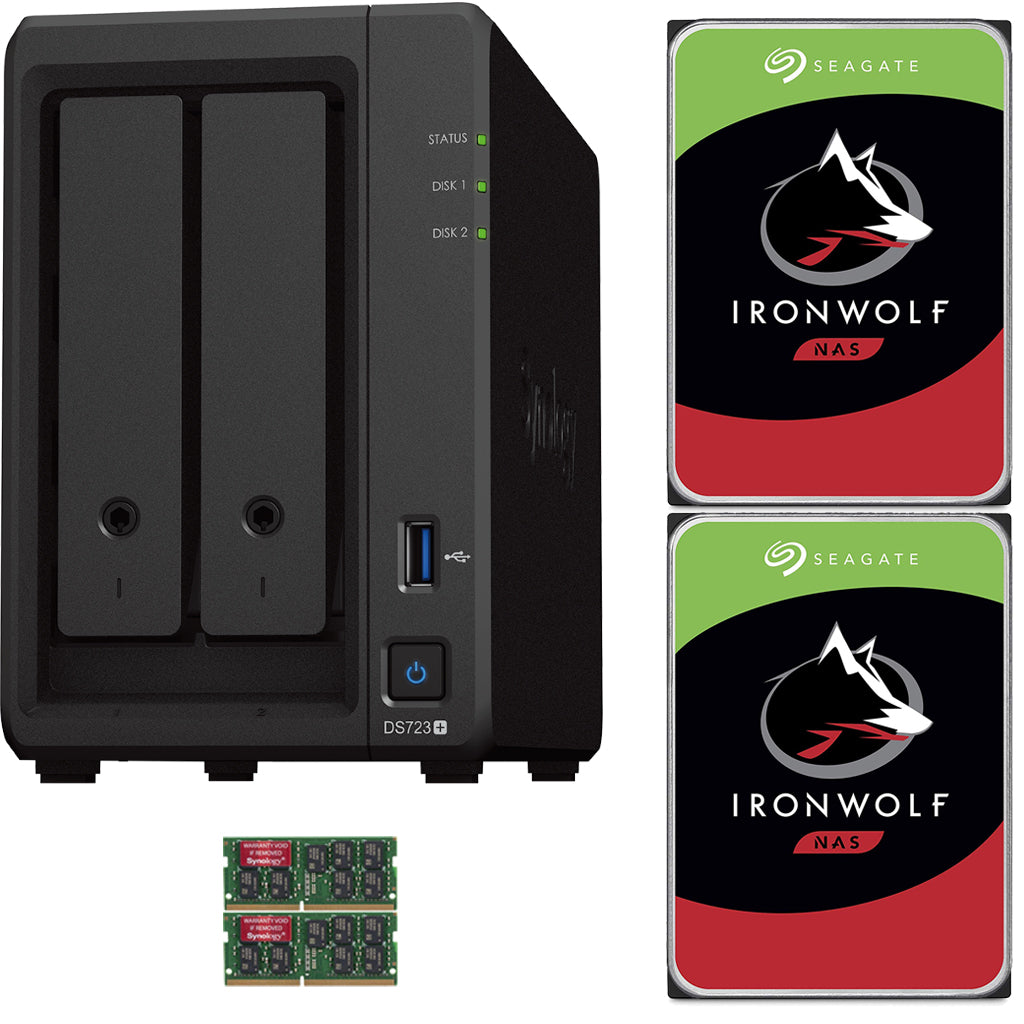 Synology DS723+ 2-Bay NAS, 8GB RAM, 20TB (2 x 10TB) of Seagate Ironwolf NAS Drives Fully Assembled and Tested