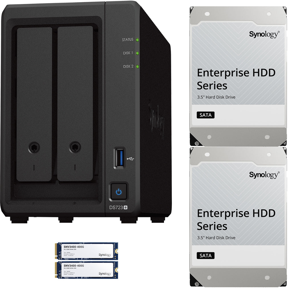 Synology DS723+ 2-Bay NAS, 2GB RAM, 800GB (2x400GB) Cache, 8TB (2 x 4TB) of Synology Enterprise Drives Fully Assembled and Tested