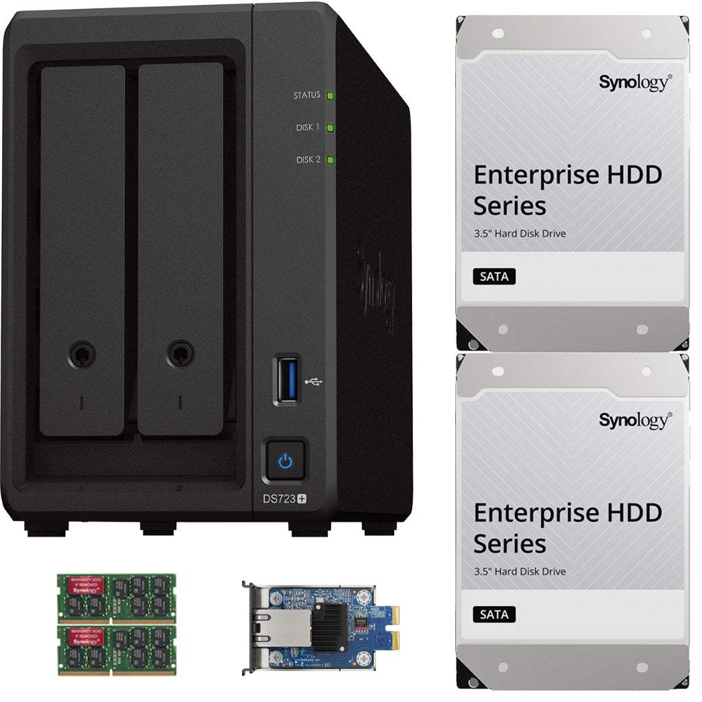 Synology DS723+ 2-Bay NAS, 8GB RAM, 10GbE Adapter, 36TB (2 x 18TB) of Synology Enterprise Drives Fully Assembled and Tested