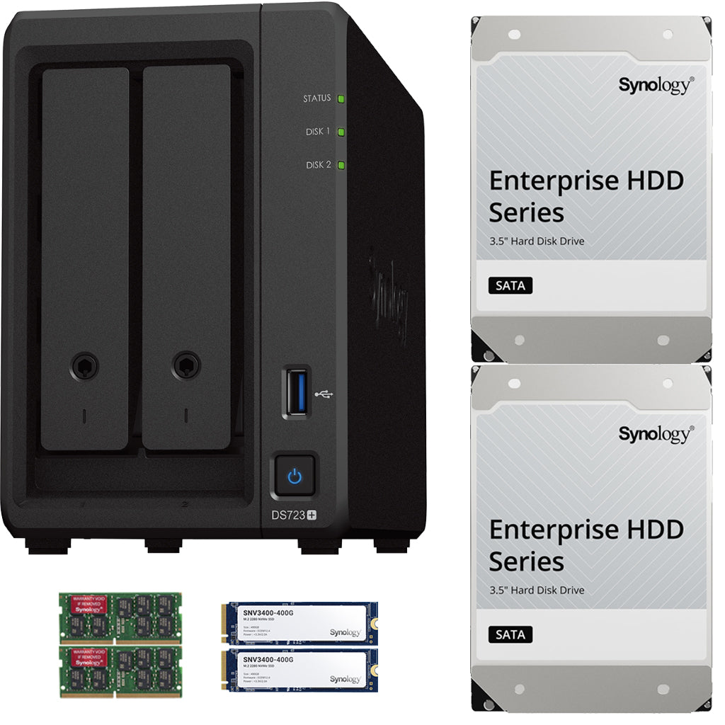 Synology DS723+ 2-Bay NAS, 4GB RAM, 800GB (2x400GB) Cache, 8TB (2 x 4TB) of Synology Enterprise Drives Fully Assembled and Tested