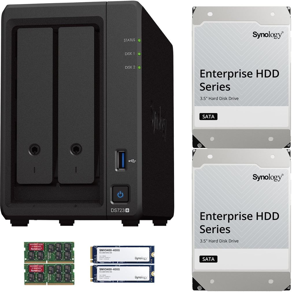 Synology DS723+ 2-Bay NAS, 8GB RAM, 800GB (2x400GB) Cache, 16TB (2 x 8TB) of Synology Enterprise Drives Fully Assembled and Tested